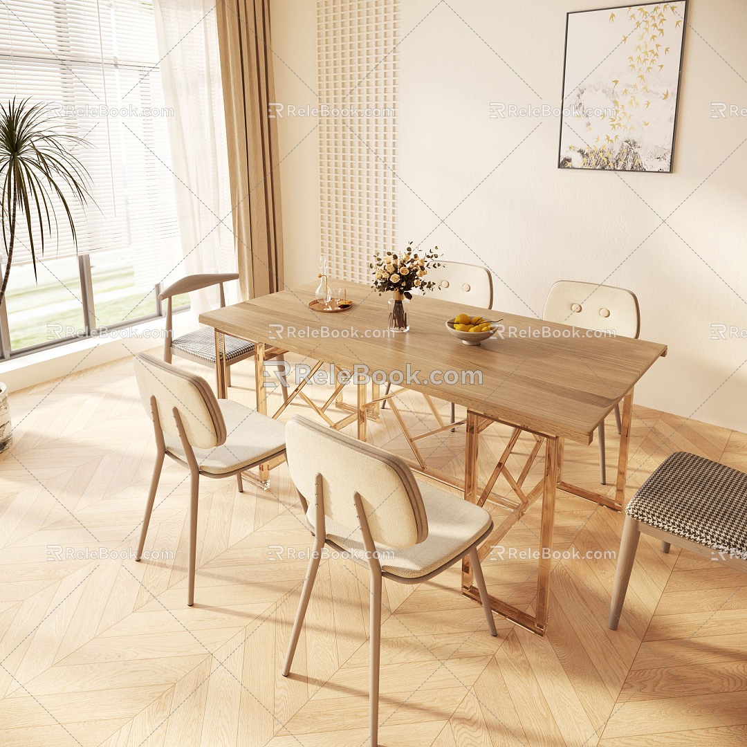 Modern Dining Table and Chair Combination Cream Dining Table and Chair Combination 3d model