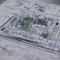 Large Scale Industrial Plant Layout With Multiple Buildings Storage Tanks And Pipes