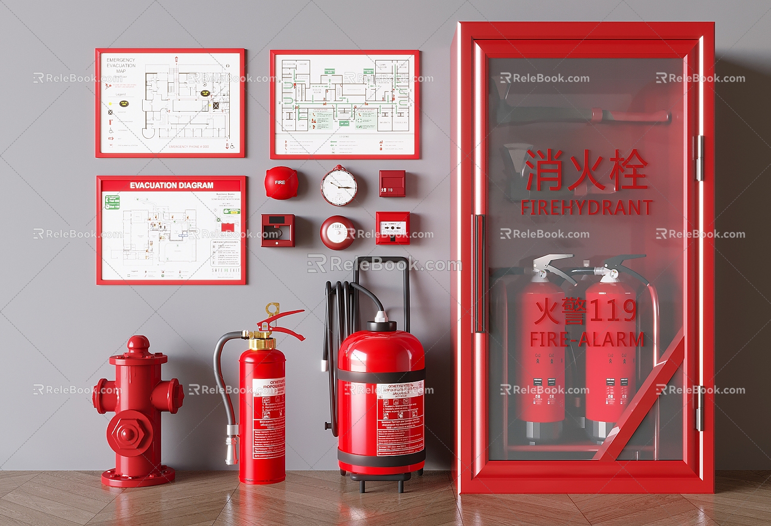 Fire Extinguisher Fire Hydrant Fire Equipment Fire Equipment Safety Alarm Fire Kanban 3d model