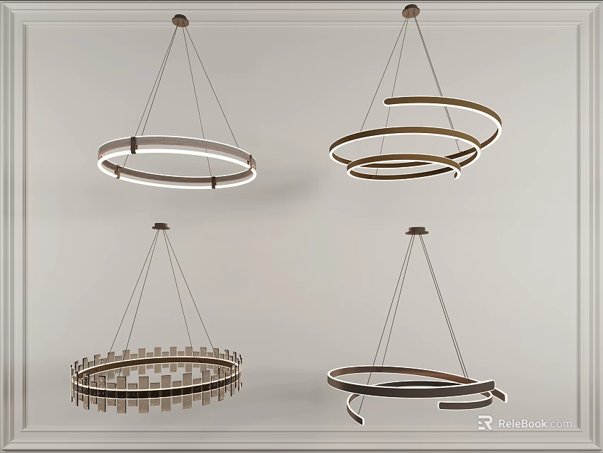Contemporary Circular Chandeliers Featuring Four Unique Designs and Sleek Metal Frames 3d model 