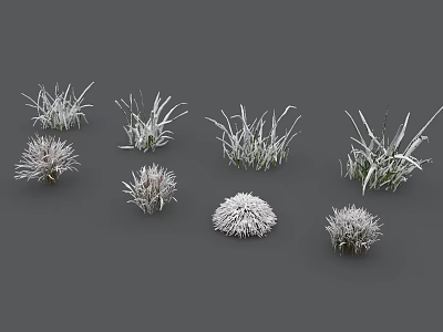 White Decorative Grass and Flower Models in Various Shapes on Gray Background for Interior Decoration 3d model