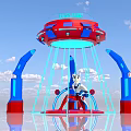 UFO Shaped Photo Check in Spot With Blue Red Design And Cartoon Character