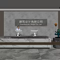 Modern company front desk background wall reception area bar desk reception desk hall simple lobby 3d model