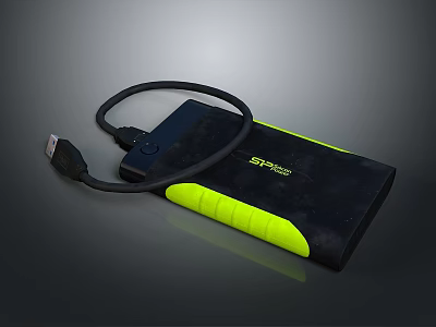 Portable External Hard Drive With USB Cable Black And Yellow For Computer Storage 3d model
