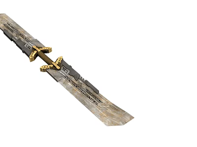 Ancient Decorative Sword With Metal Blade Golden Accents And Intricate Carved Patterns 3d model