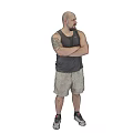 Bald Man With Beard Standing With Arms Crossed In Tank Top And Camouflage Shorts