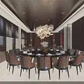 Modern Private Room Interior With Brown Sofas Round Dining Table And Decorative Lighting