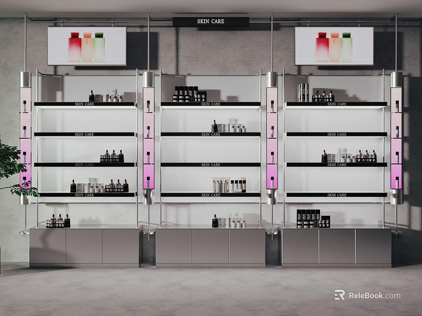 Modern Retail Display Shelves With Multi tiered Racks Showcasing Perfume And Cosmetic Bottles 3d model 