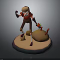 3D Man Character Model Wearing Hat Holding Colorful Object On Circular Base 3d model