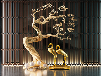 New Chinese style landscape sketch dead wood crane combination model