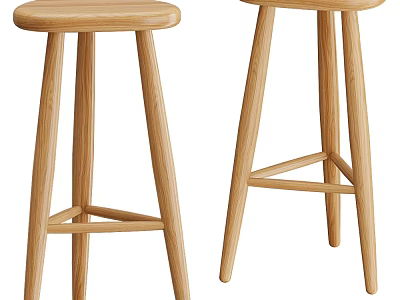 Simple Design Wooden Bar Stools with Round Seat and Cross Support Legs 3d model