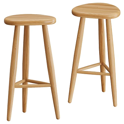 Simple Design Wooden Bar Stools with Round Seat and Cross Support Legs 3d model