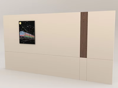 Beige Background Wall With Dark Wooden Strip And Left Side Starry Sky Colorful Train Painting 3d model