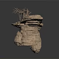 Naturalistic Scene Component With Layered Rock Base Dry Tree Branch And Roots