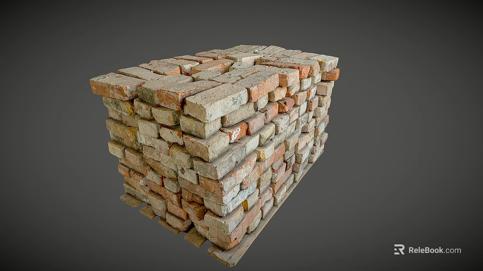 Stack of Weathered Old Bricks with Rustic Texture and Earthy Tones 3d model