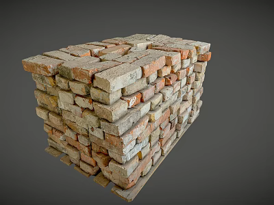 Stack of Weathered Old Bricks with Rustic Texture and Earthy Tones 3d model