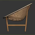 Stylish Leisure Chair With Wicker Backrest Red Cushion And Wooden Legs