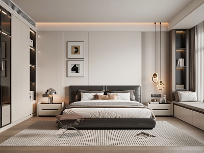 Modern Minimalist Bedroom Leather Double Bed Master Bedroom Wardrobe Hanging Painting model