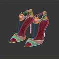 Elegant Transparent High Heels With Red Toe Cap And Golden Chain Details