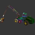 Green Wheeled Vehicle With Long Arm And Grabber Attachment For Material Handling