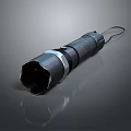 Black Tactical Flashlight With Durable Design Metal Band Lanyard And Textured Surface