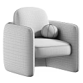 Beige Plush Single Sofa With Wide Armrests And Brown Round Pillow