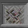 Tech Exhibition Hall Featuring Marble Frame And Interlaced Display Shelves Structure
