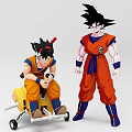 Anime Action Figures In Orange Outfits Sitting On Yellow Toy Car And Standing Together