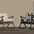 Modern Rocking Chairs With Wooden Frames Light Fabric And Floral Pattern Seats