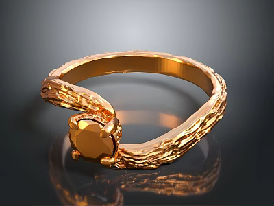 Elegant Golden Textured Ring With Embedded Gemstone And Shiny Surface 3d model