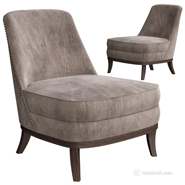 Light Gray Upholstered Accent Chair With Curved Arms Tufted Back And Wooden Legs 3d model 