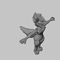 3D Animated Fox Like Game Character With Colorful Fur Green Ears And Open Arms