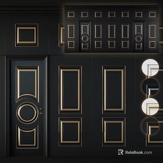 Modern Black Swing Doors With Gold Decorative Accents And Elegant Design Styles 3d model 