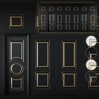 Modern Black Swing Doors With Gold Decorative Accents And Elegant Design Styles 3d model