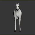 White Horse With Golden Mane In Standing Pose Against Gray Background And Reflection On Ground