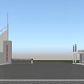 Modern Institutional Entrance Gate Design With White Building And Metal Fence