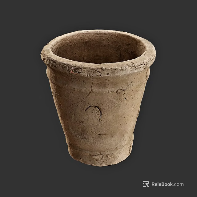 Ancient Ceramic Vessel With Cracked Surface Rustic Texture And Cylindrical Shape 3d model 