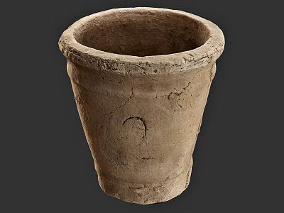 Ancient Ceramic Vessel With Cracked Surface Rustic Texture And Cylindrical Shape 3d model