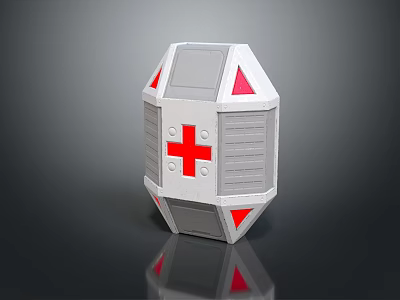 Gray And Red Medical Container With Red Cross Symbol And Geometric Design 3d model