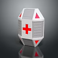 Gray And Red Medical Container With Red Cross Symbol And Geometric Design
