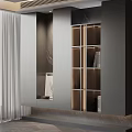 Elegant Modern Bookcase With Glass Doors Internal Lighting And Marble Accents