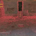 Old Unfinished Basement With Peeling Walls Green Door And Stained Floor Drain