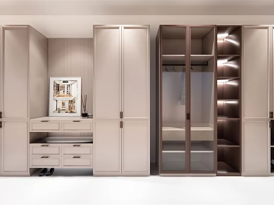 Modern Wardrobe Interior Design With Glass Doors Drawers And Open Compartments 3d model