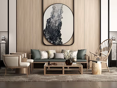 New Chinese Sofa Coffee Table Combination Sofa 3d model