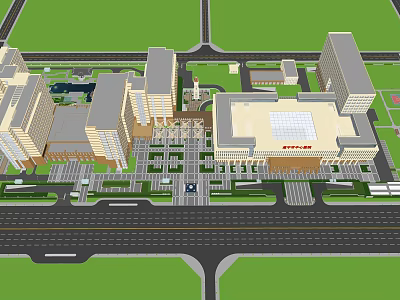 Modern Urban Building Complex Featuring High Rise Structures Central Plaza And Green Spaces 3d model