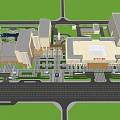 Modern Urban Building Complex Featuring High Rise Structures Central Plaza And Green Spaces