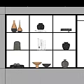 Ornamental Decorative Set with Vases Bowls and Books on White Grid Shelf