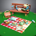 Delicious Picnic Food On Red And White Checkered Blanket With Sandwiches Teapot And Fruit