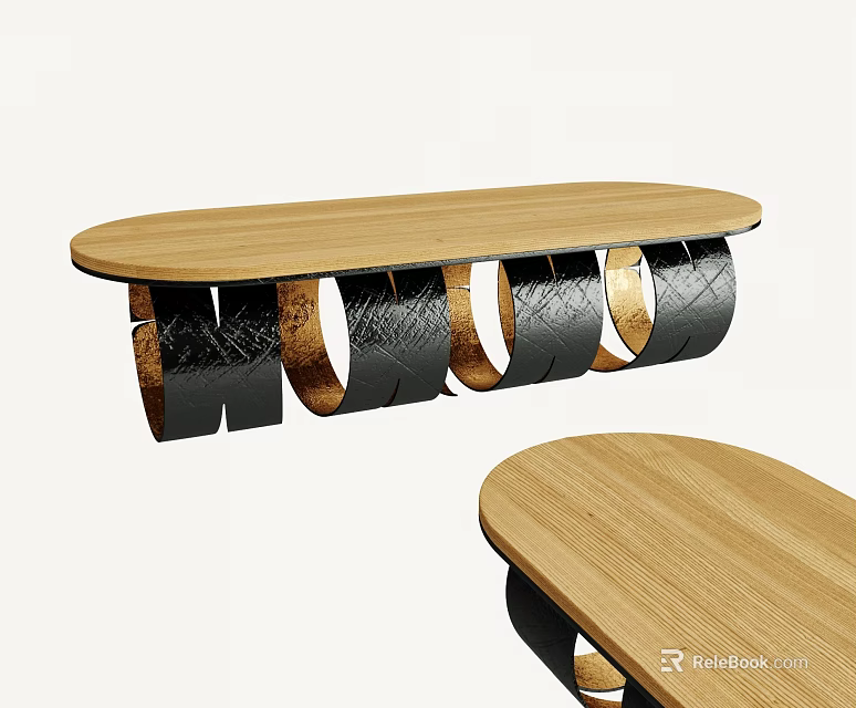 Modern Landscape Seat Design With Wooden Surface And Metallic Curved Support Structure 3d model 