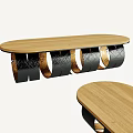 Modern Landscape Seat Design With Wooden Surface And Metallic Curved Support Structure